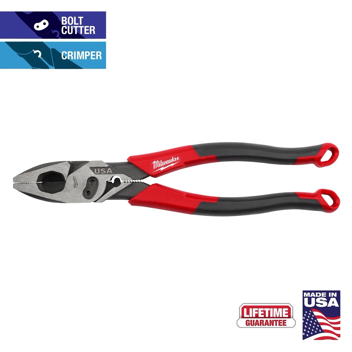 9" LINEMAN COMFORT GRIP PLIER W/ CRIMPER AND BOLT CUTTER