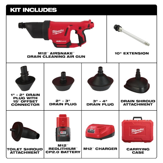 M12 AIRSNAKE DRAIN CLEANING AIR GUN KIT